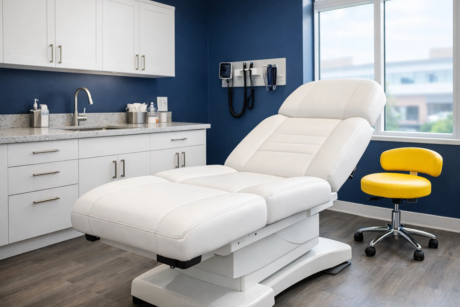 Sanitized medical examination room in Worcester featuring a clean clinical table and modern healthcare decor.
