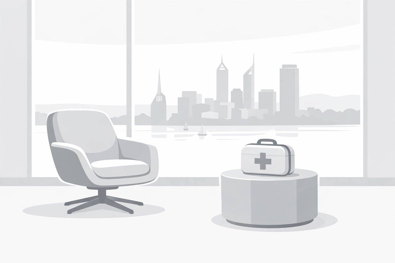 Private office meeting room in Perth prepared for a mobile ear wax removal appointment.