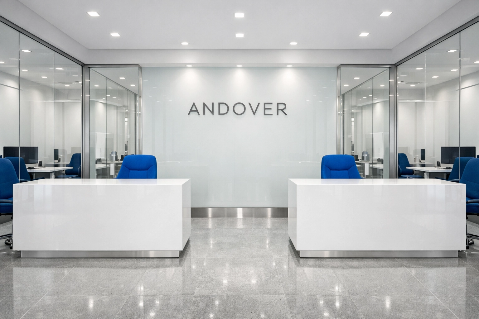 Pristine Andover commercial office lobby highlighting the impact of professional cleaners in Andover.