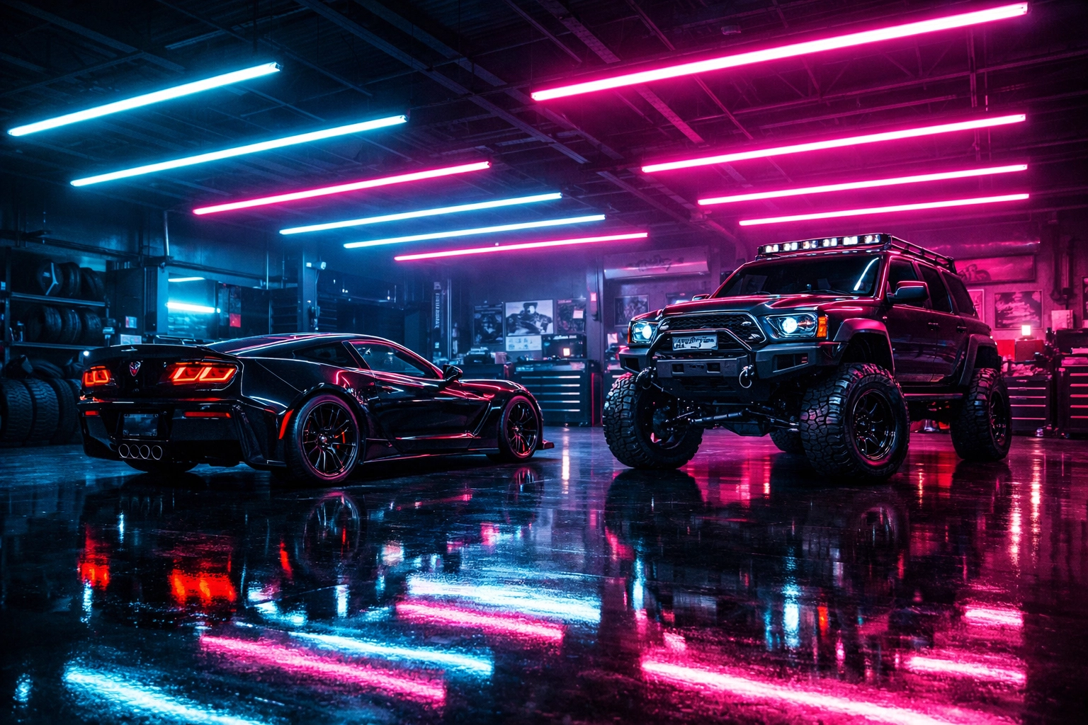 Professional automotive customization shop at Ultimate Sounds for car audio and window tinting.