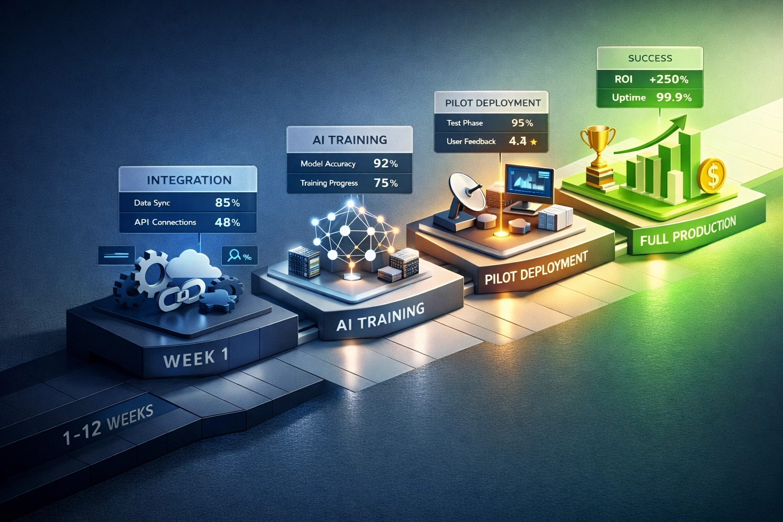 90-day ServiceNow ITOM automation implementation timeline with key milestones and KPIs