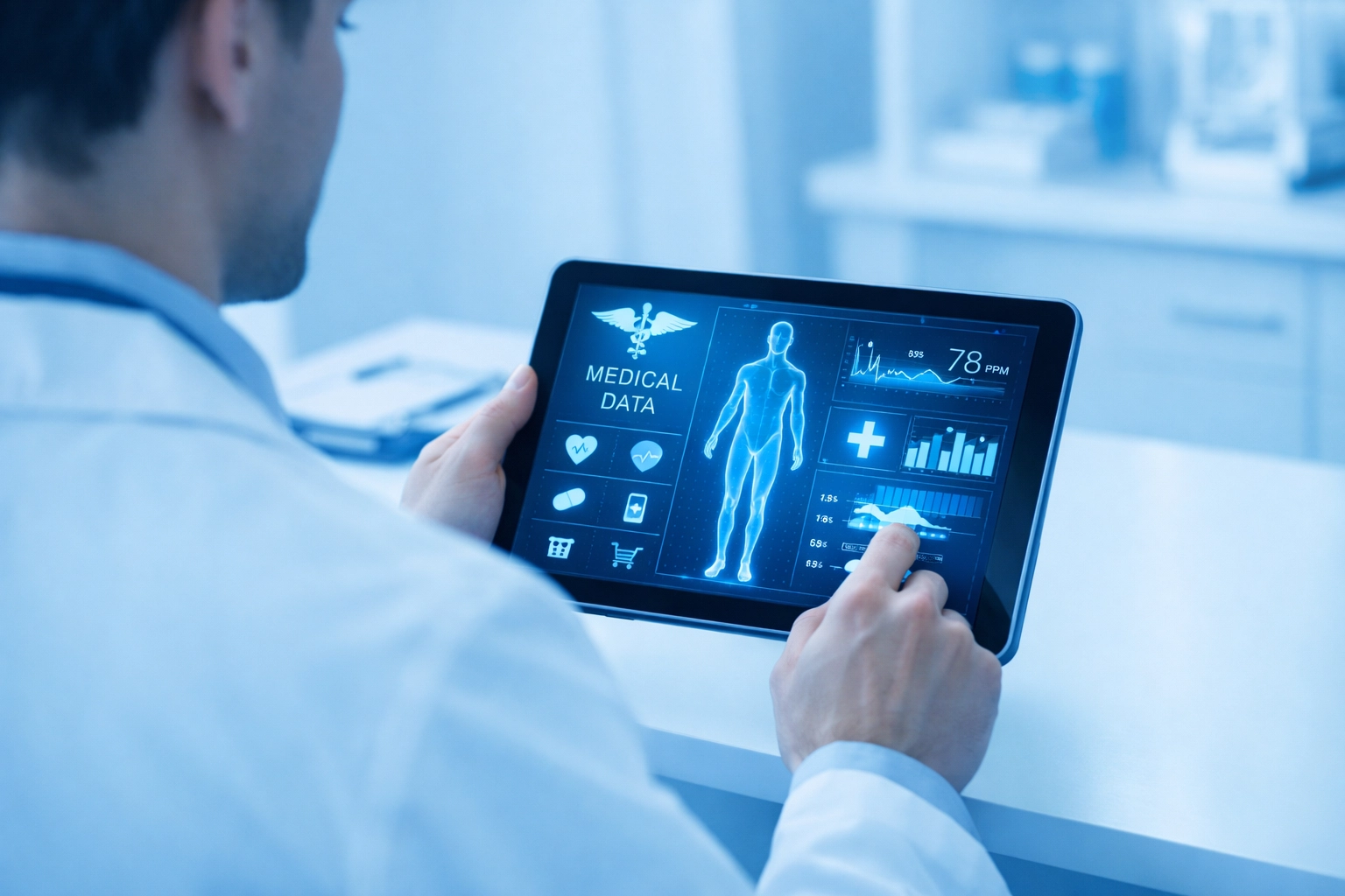 Physician using the Biomed portal for efficient digital ordering of wholesale medspa peptides.