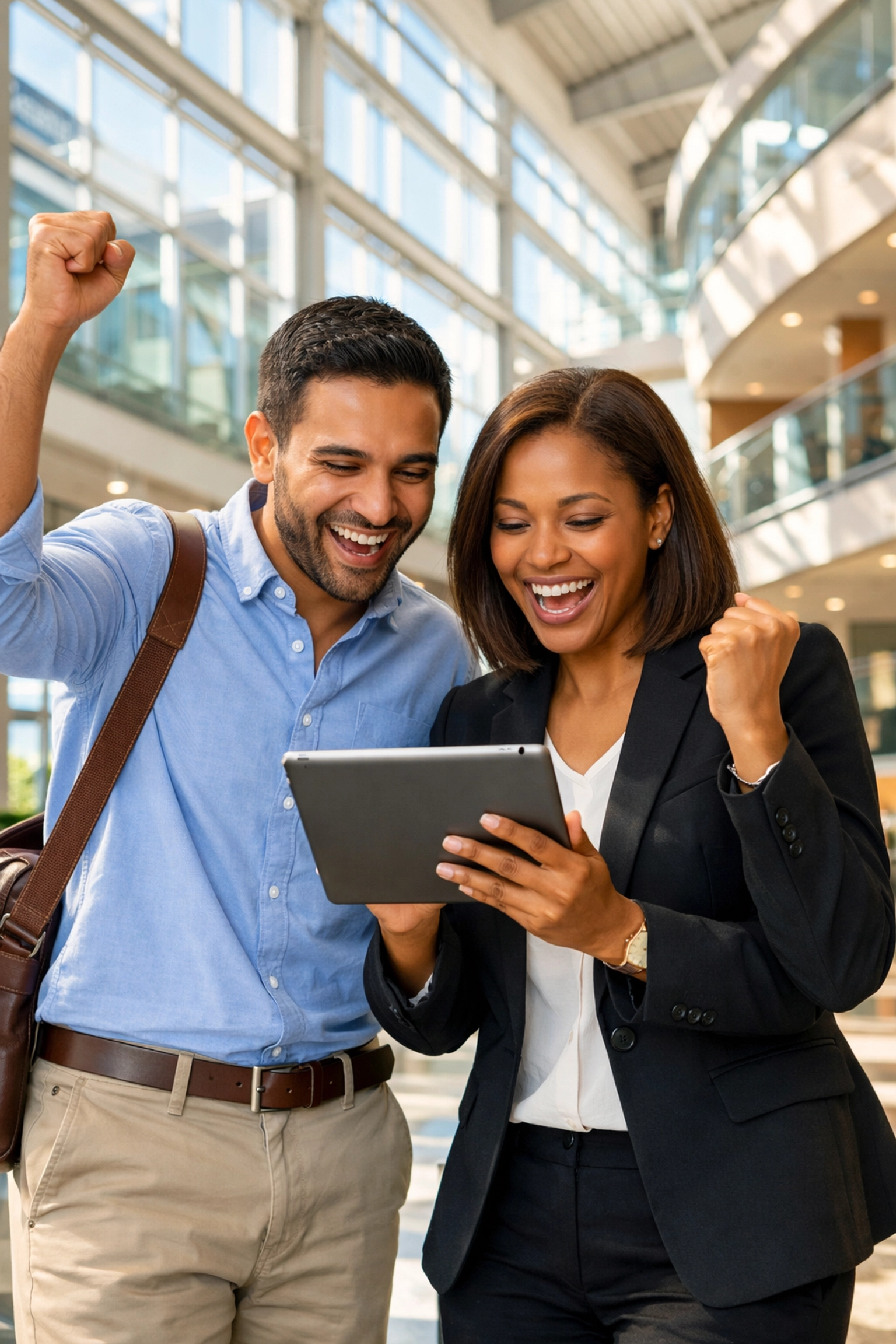 Adult learners celebrating student success and faster degree completion through institutional test prep support.