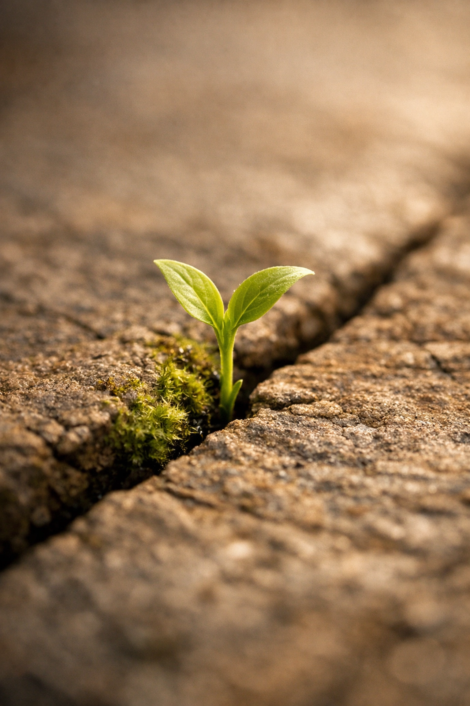 A small green sprout growing from a cracked stone, symbolizing resilience in healing childhood trauma.