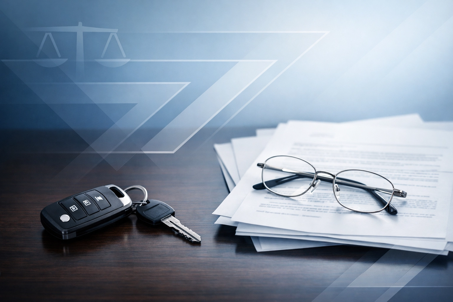 Car keys and reading glasses on legal documents representing professional DUI and DWI defense services.