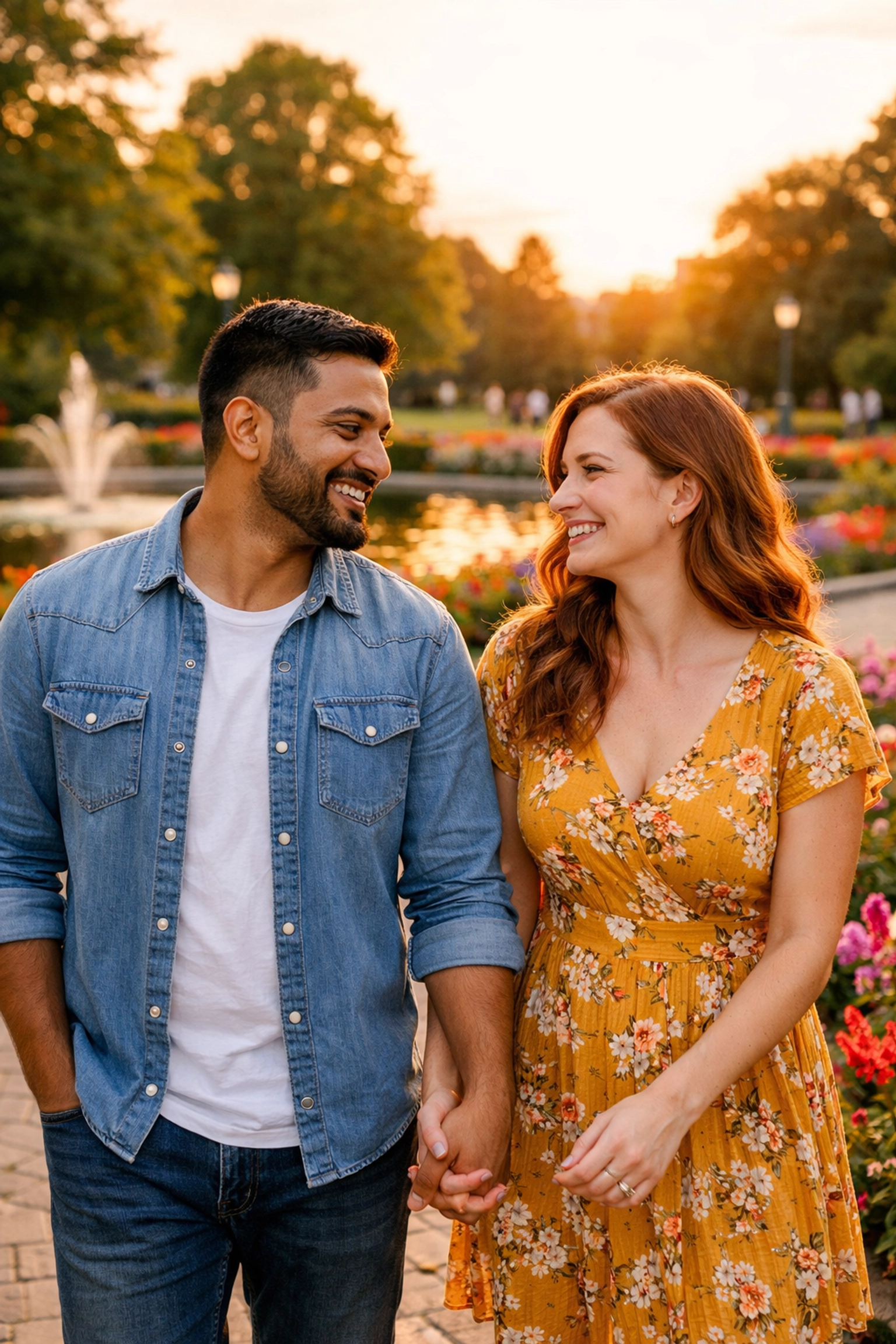 Diverse couple in a park representing K-1 visa applicants facing new USCIS social media vetting rules.