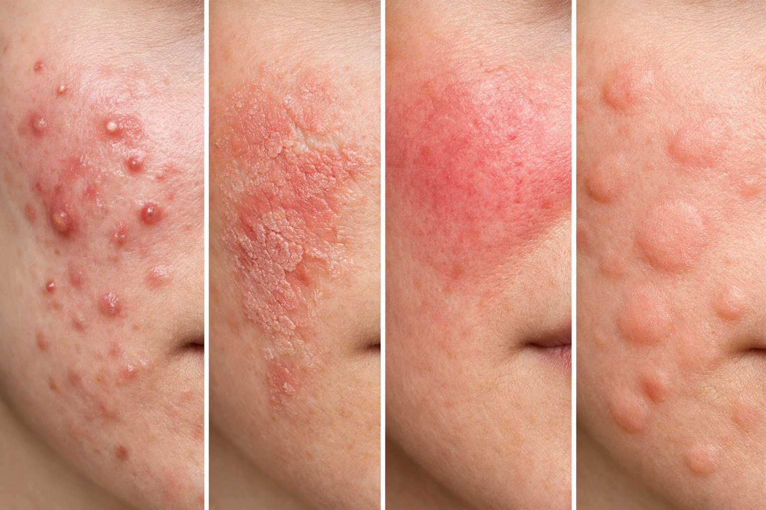 Common skin conditions treated online: acne, eczema, rosacea, and allergic reactions comparison