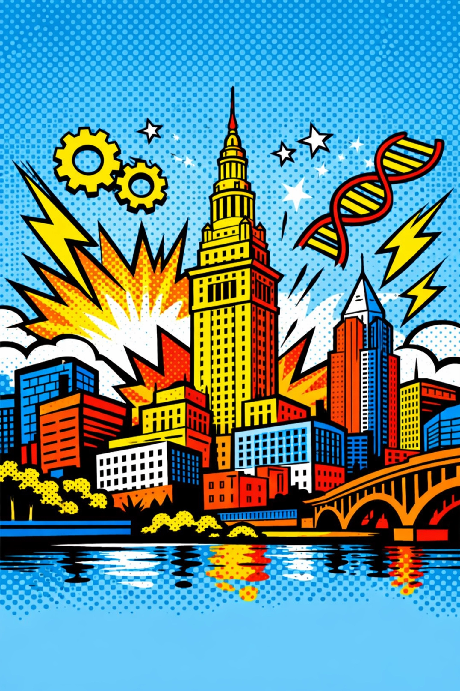Cleveland skyline pop art showing the economic growth driving demand for Cleveland investment properties