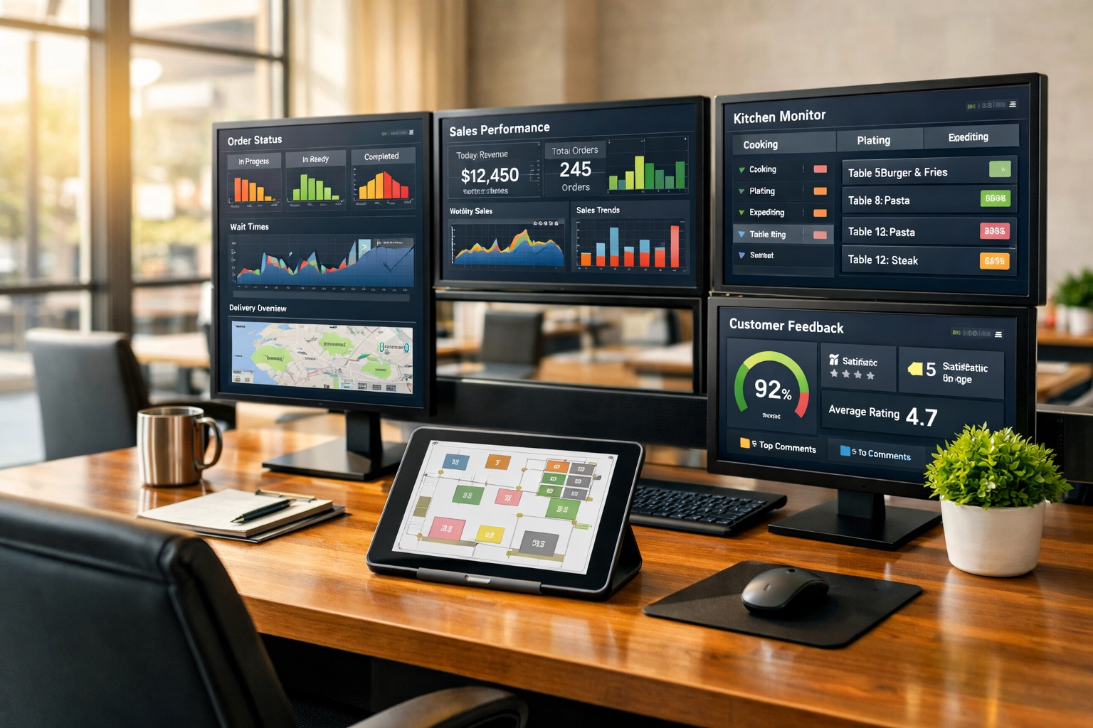 Restaurant operations dashboard showing real-time metrics for multi-unit management and growth