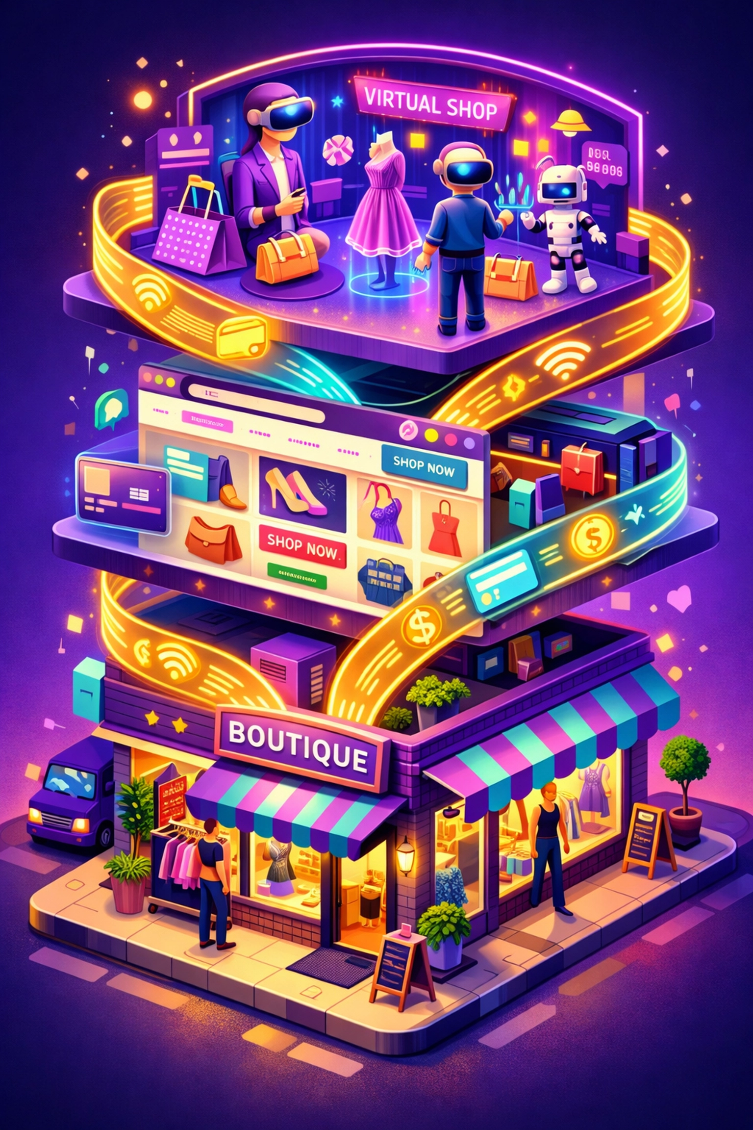 Small business operating across physical store, e-commerce, and metaverse storefront channels