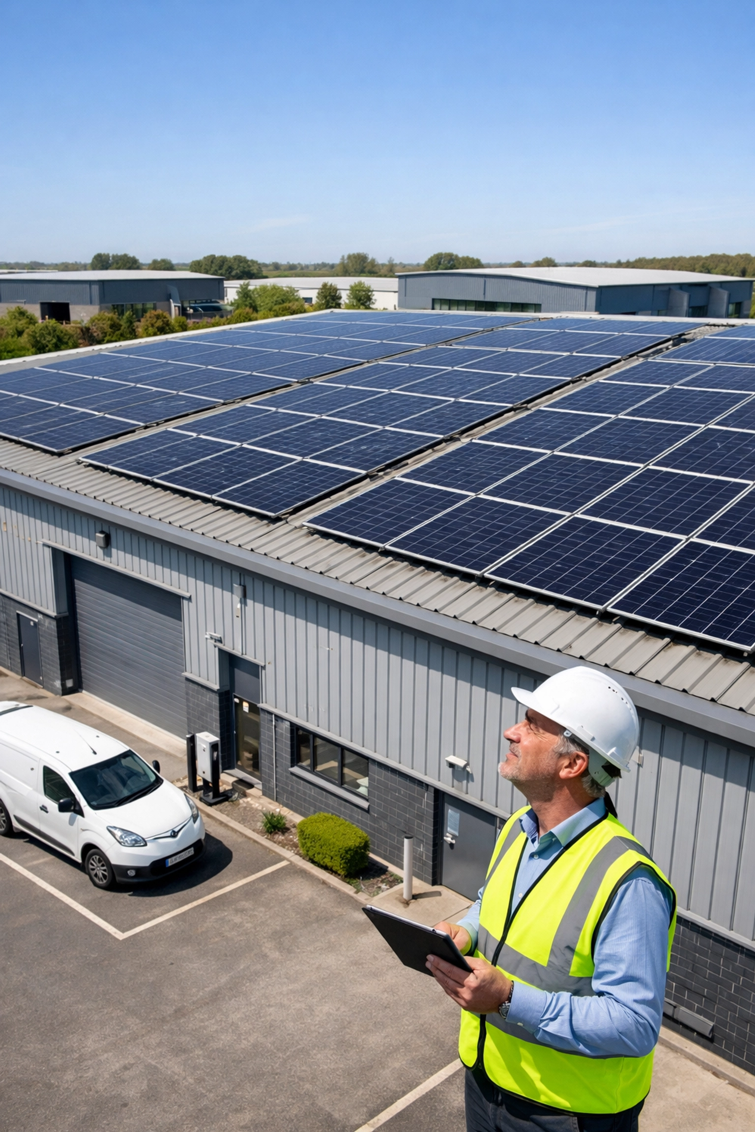 Warehouse rooftop solar array for business solar power ROI and lower electricity costs