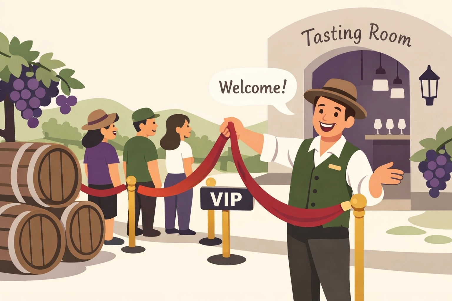 VIP winery entrance showing exclusive perks of guided Virginia wine tours