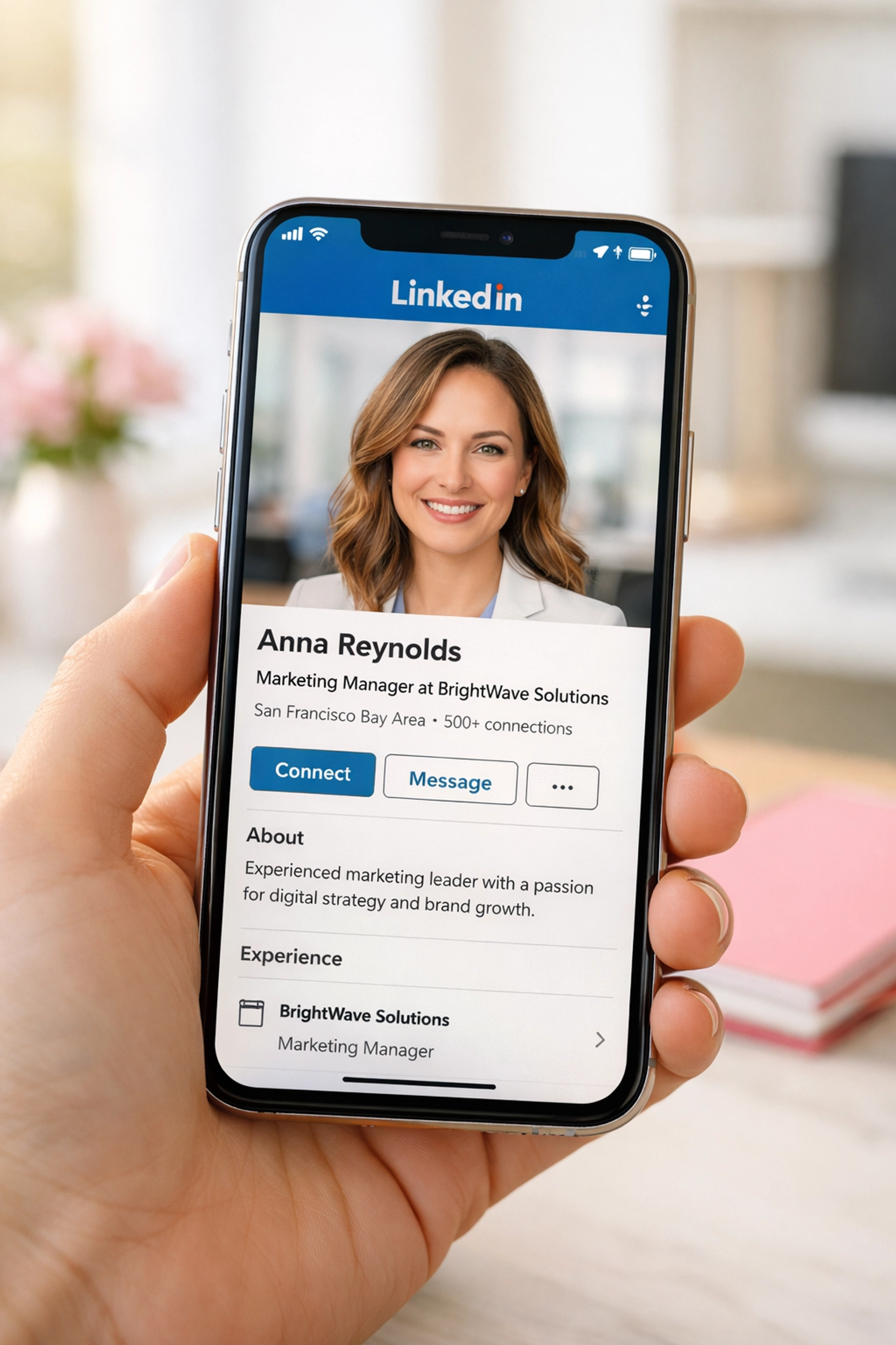 Optimized LinkedIn profile displayed on smartphone screen