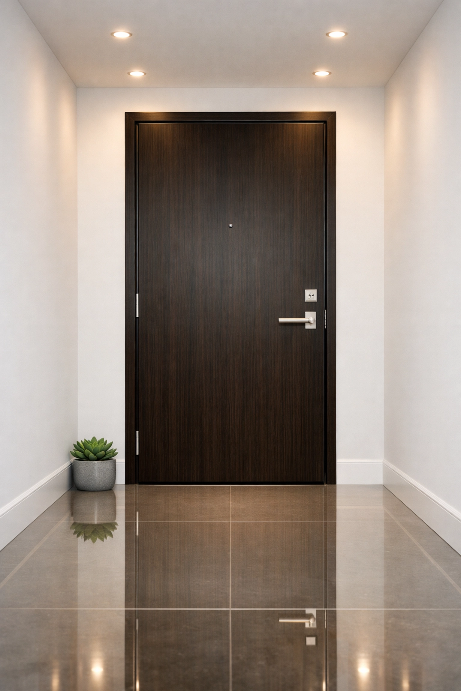 Clean apartment entryway with polished floors demonstrating high-quality threshold cleaning standards.
