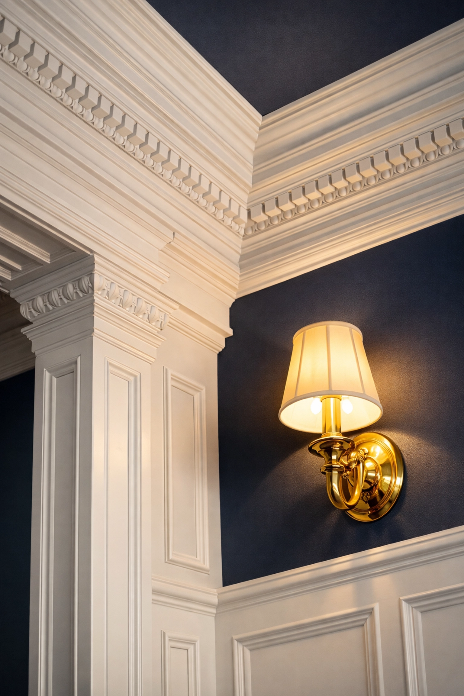 Detailed luxury cleaning in Groton showing dust-free crown molding and polished fixtures in a historic estate.
