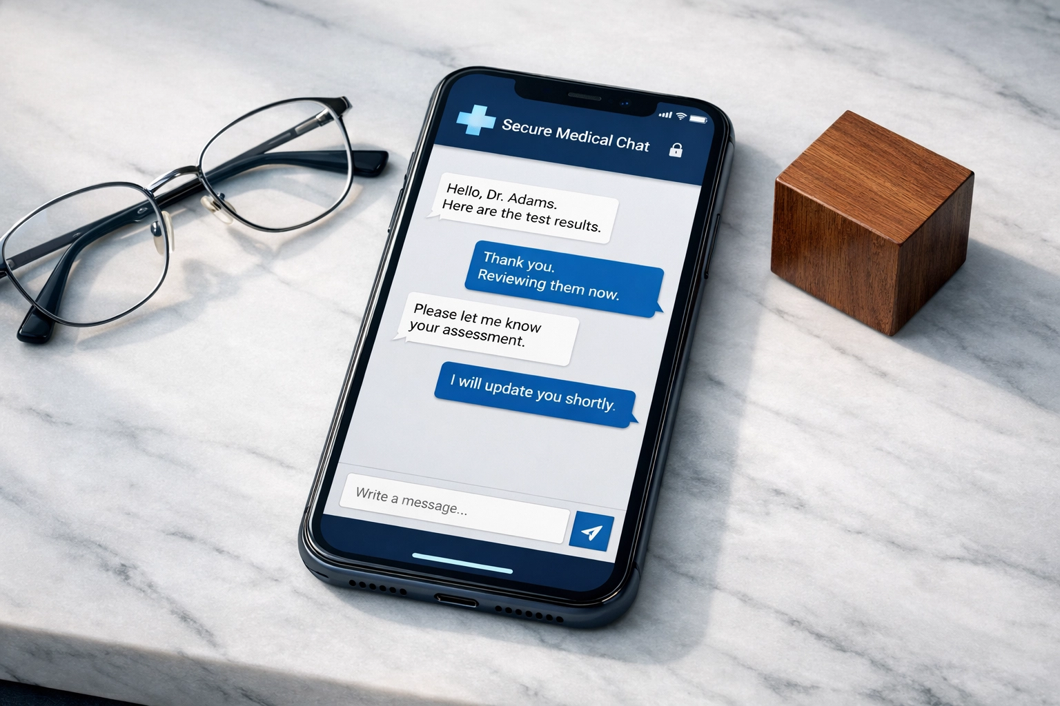 Secure medical messaging for affordable online urgent care on a smartphone.