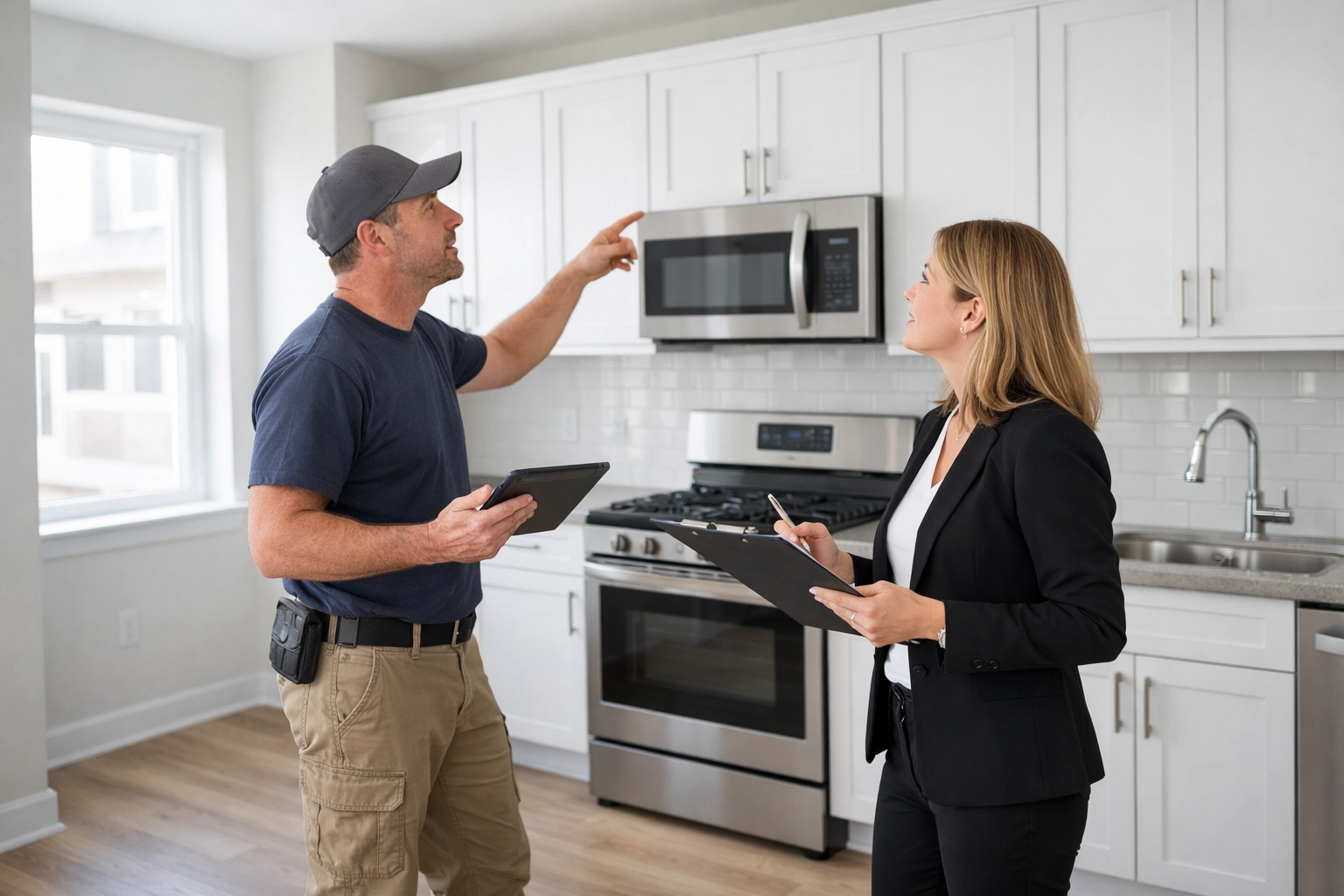 Property inspection of vacant apartment unit to assess make-ready scope of work
