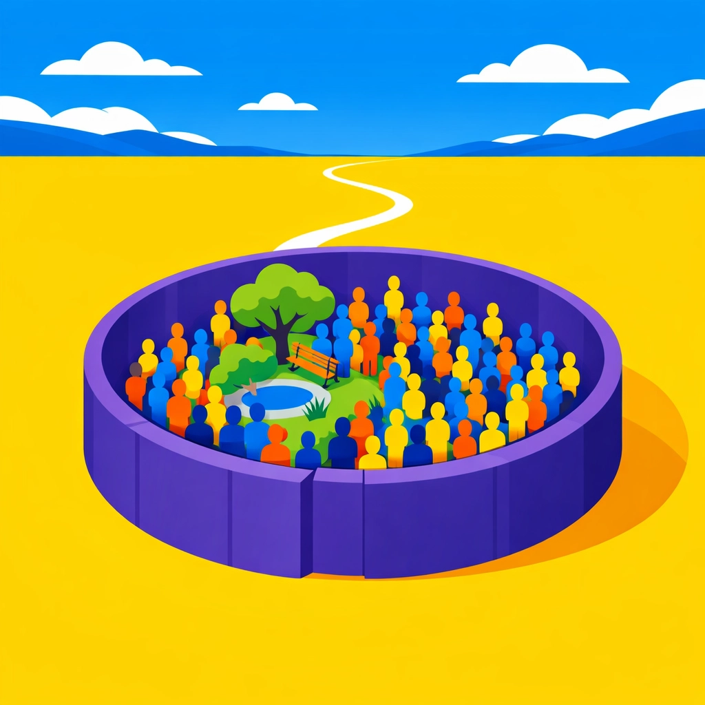 Illustration comparing crowded walled garden ad platforms to the vast scale of the open web for agencies.