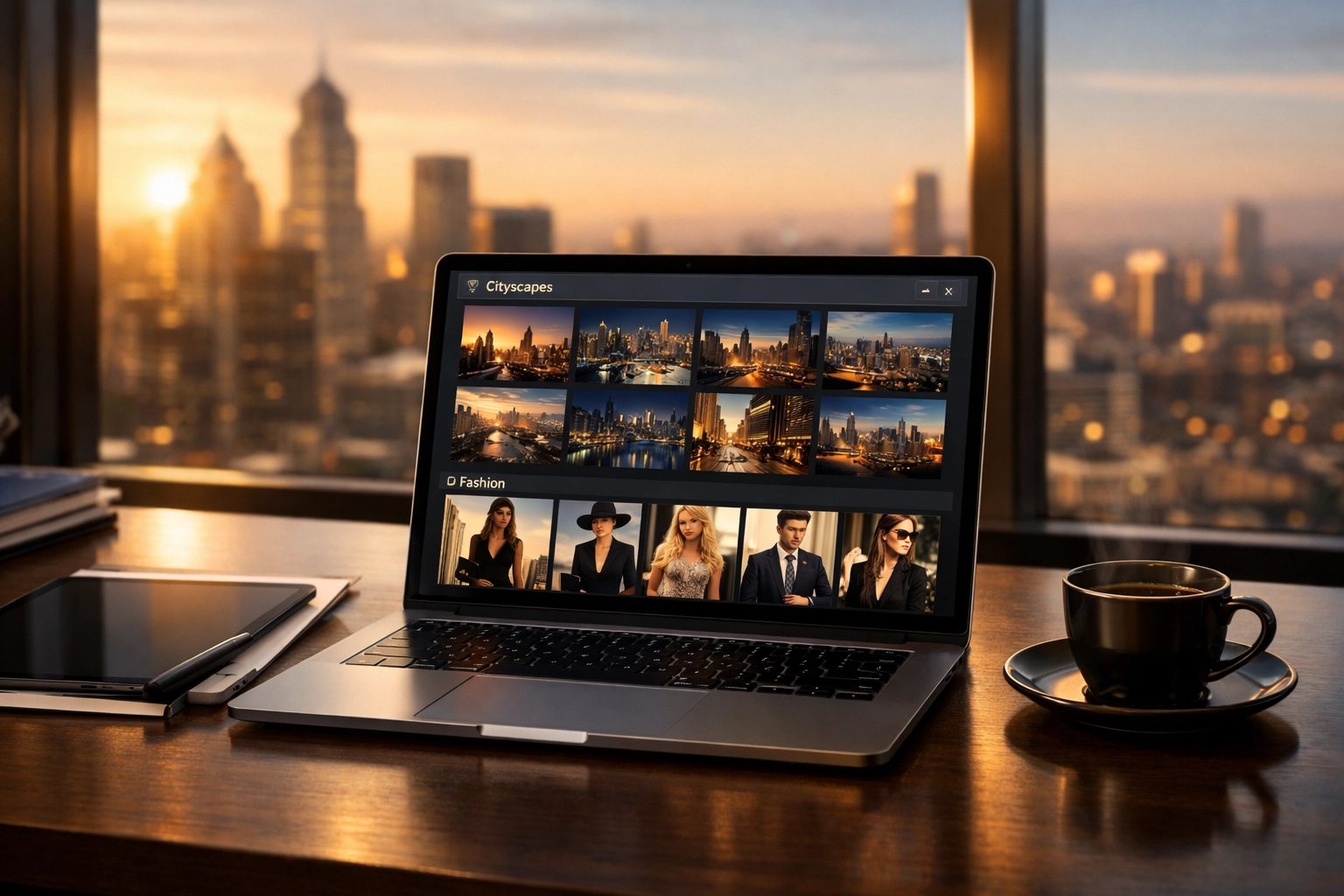 Organized digital asset library displayed on a laptop screen for efficient global advertising and partner self-service.