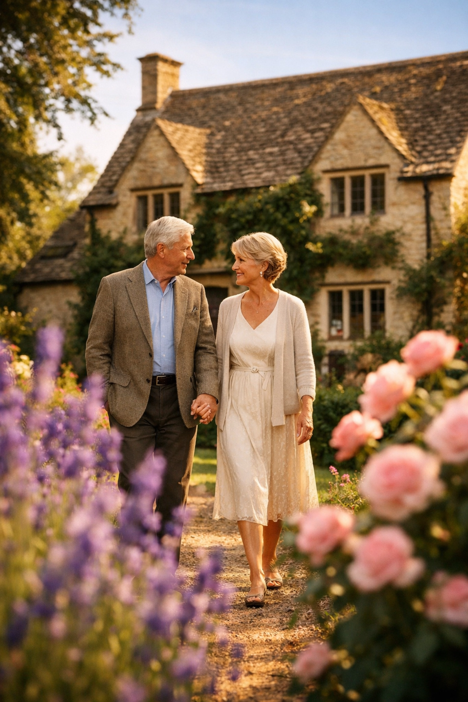 An older couple in a peaceful garden, representing secure inheritance tax planning for 2026.