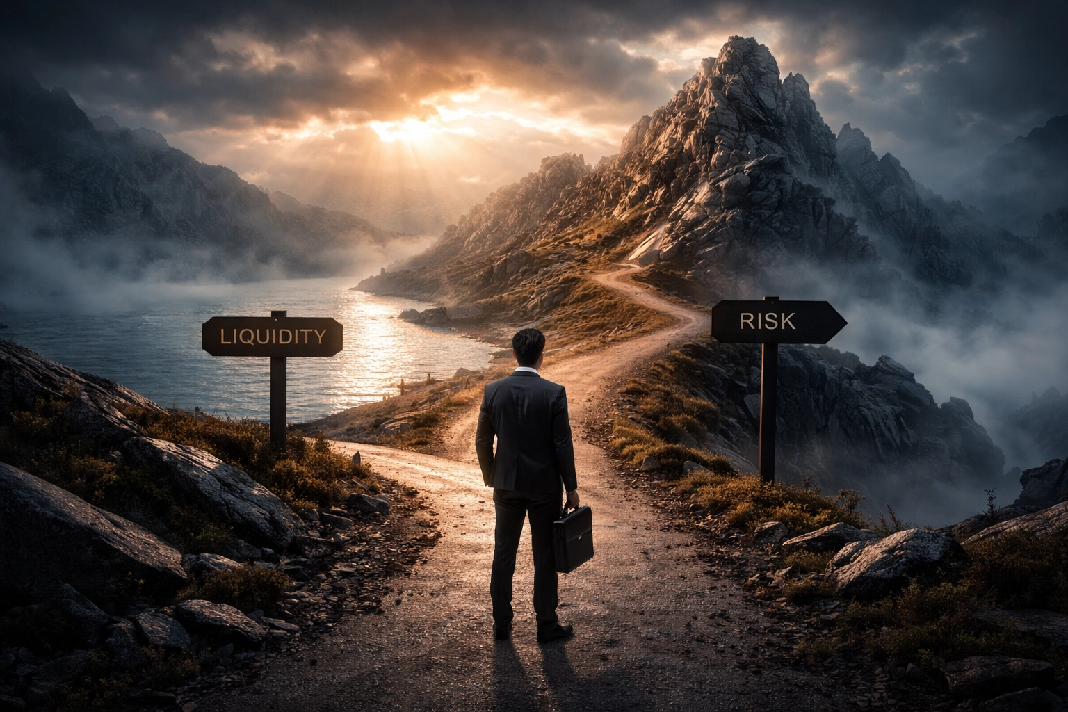 Institutional investor choosing between liquidity and risk paths in alternative investment allocation decisions