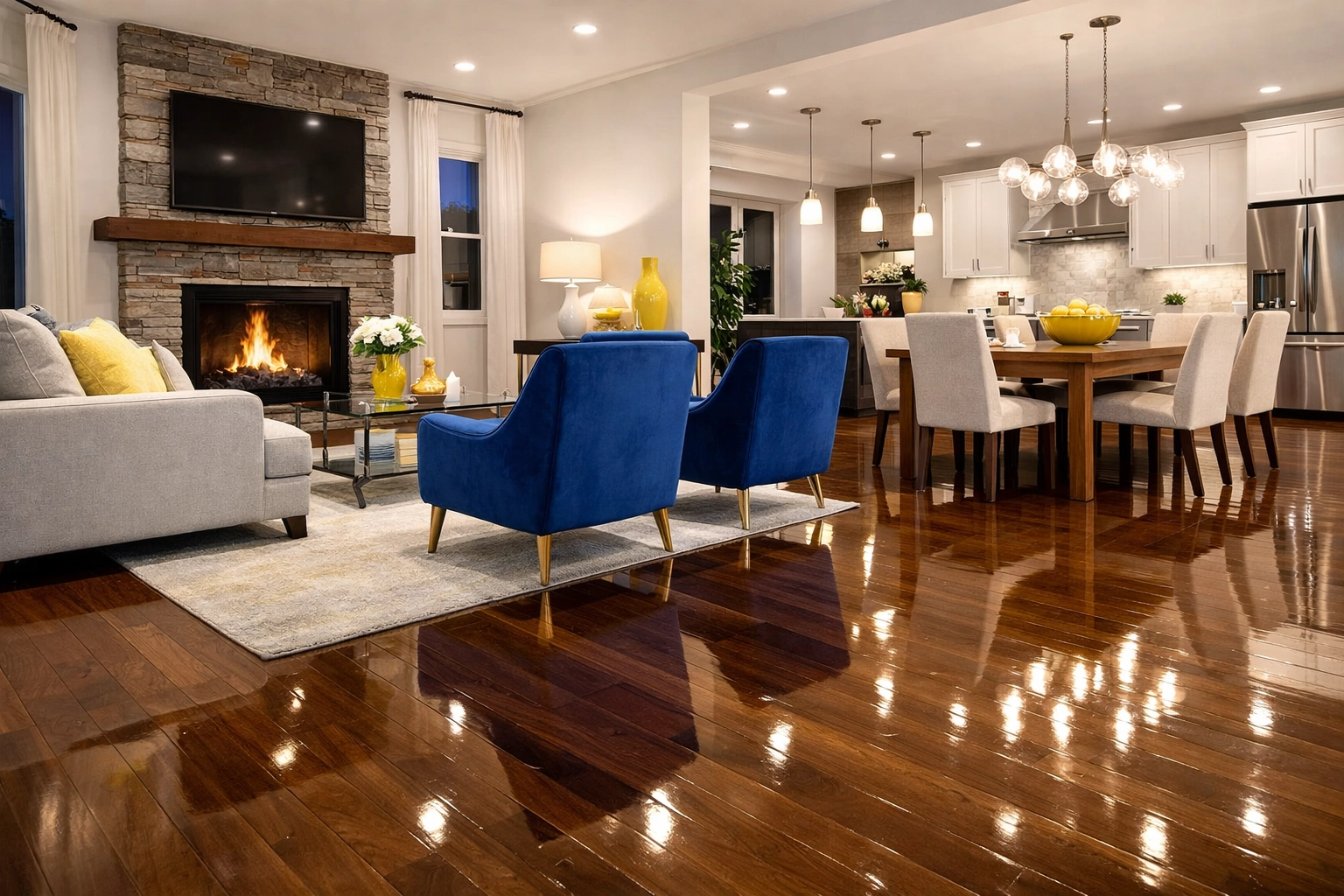 A spotless and organized living room following expert house cleaning in Townsend MA.