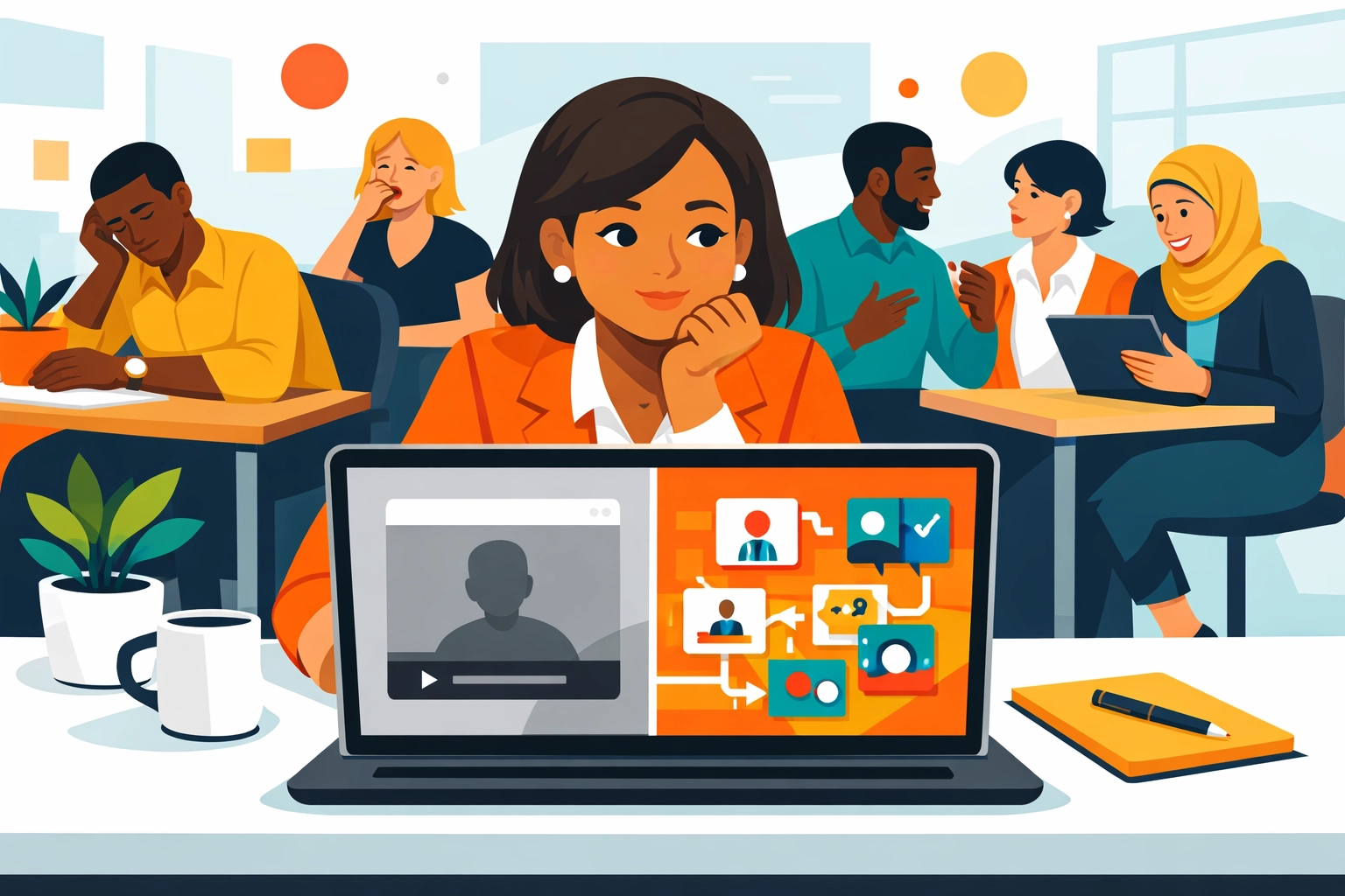 HR manager comparing generic training with interactive custom eLearning to drive employee performance.