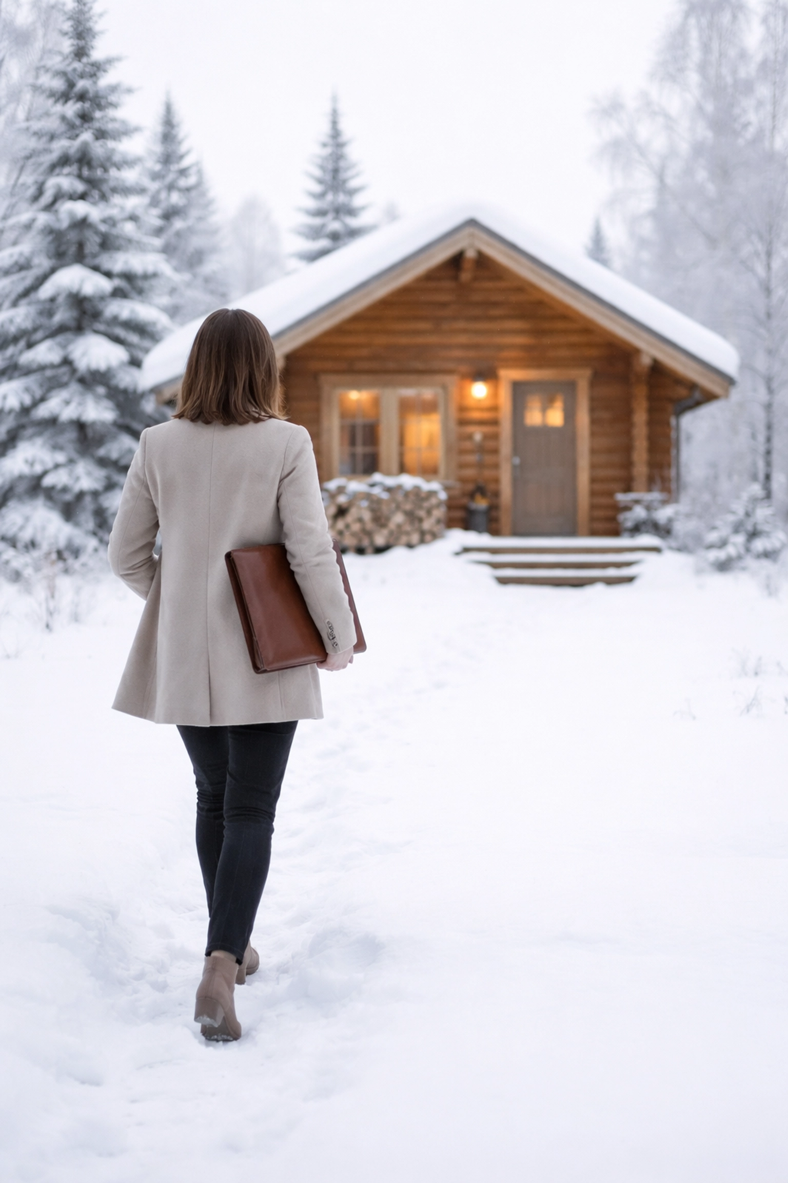 Mobile notary arriving at an Alaskan cabin, providing convenient notary services in rural locations