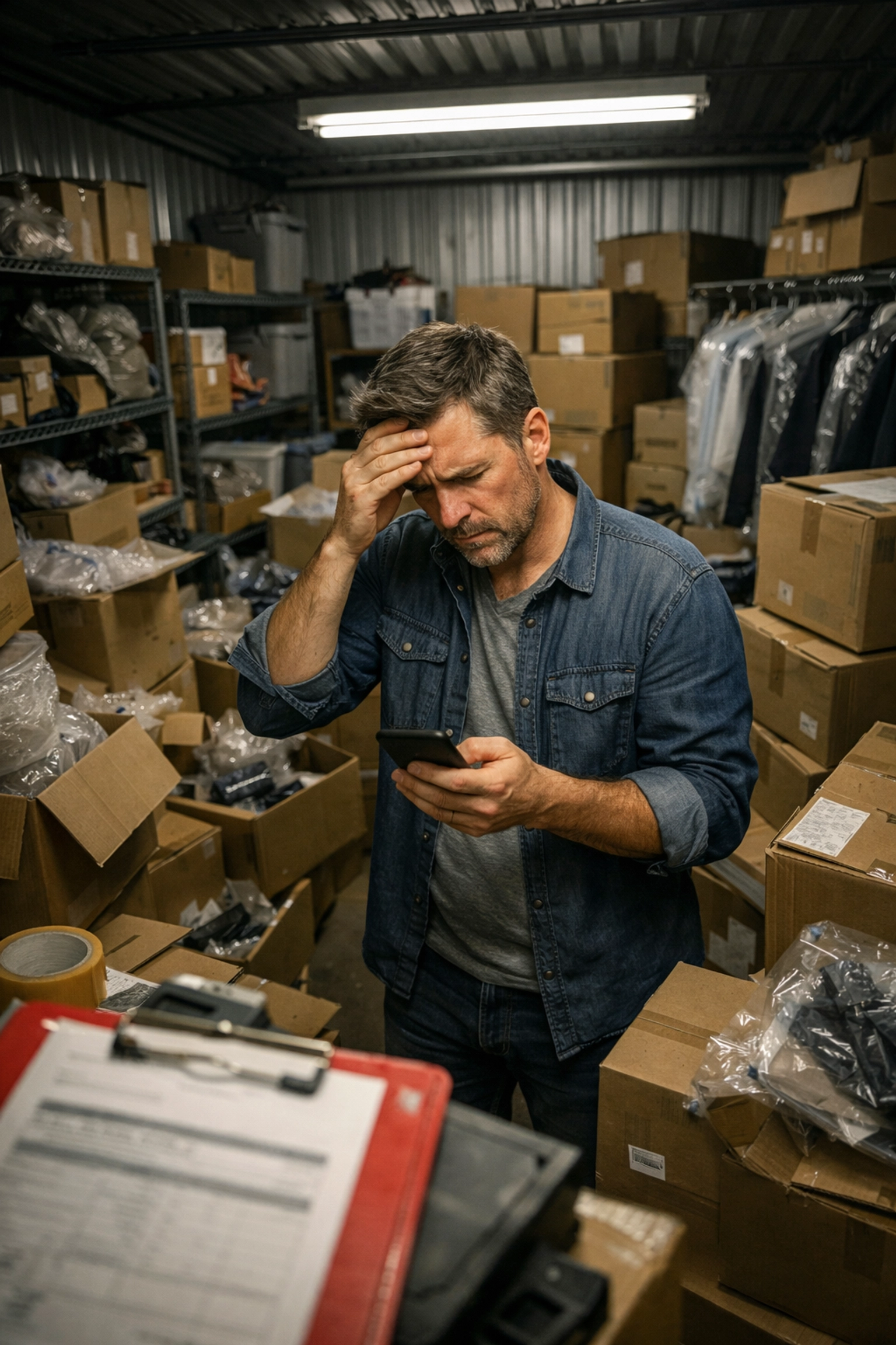Business owner struggling with disorganized self-storage unit inventory management