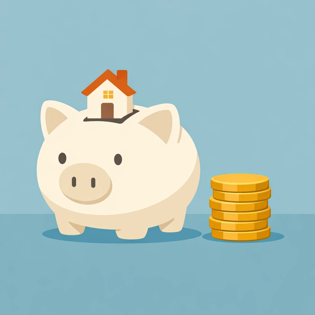 Alcancía con silueta de casa que ilustra el ahorro para el pago inicial o down payment.