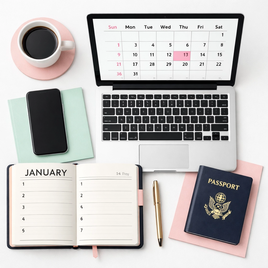 Travel planner and calendar showing FAM trip application deadlines for travel advisors