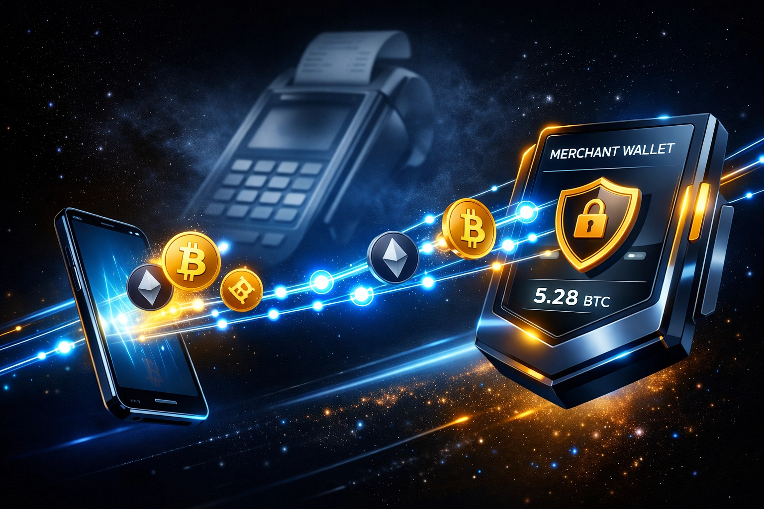 Crypto tokens flowing directly from customer to merchant self-custody wallet, bypassing traditional payment processors