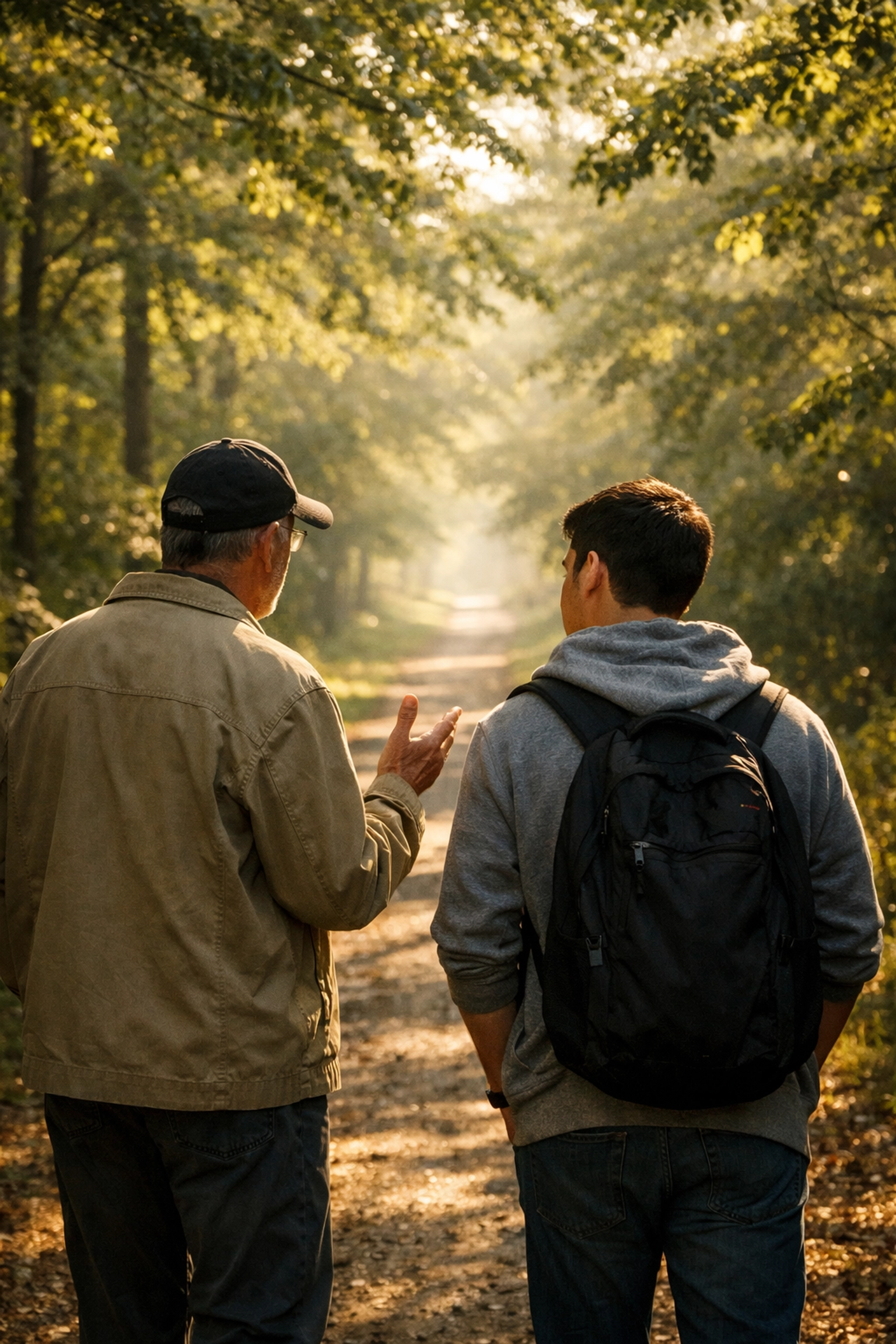 Christian mentor and mentee walking together during discipleship conversation outdoors