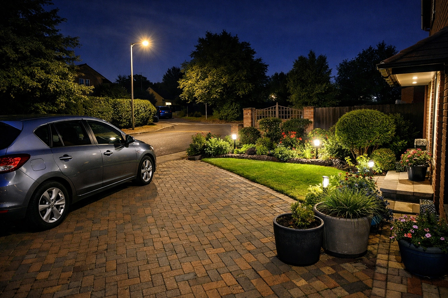 Vivid color-at-night CCTV footage of an Oxford driveway showing the clarity of a modern NVR IP security system.