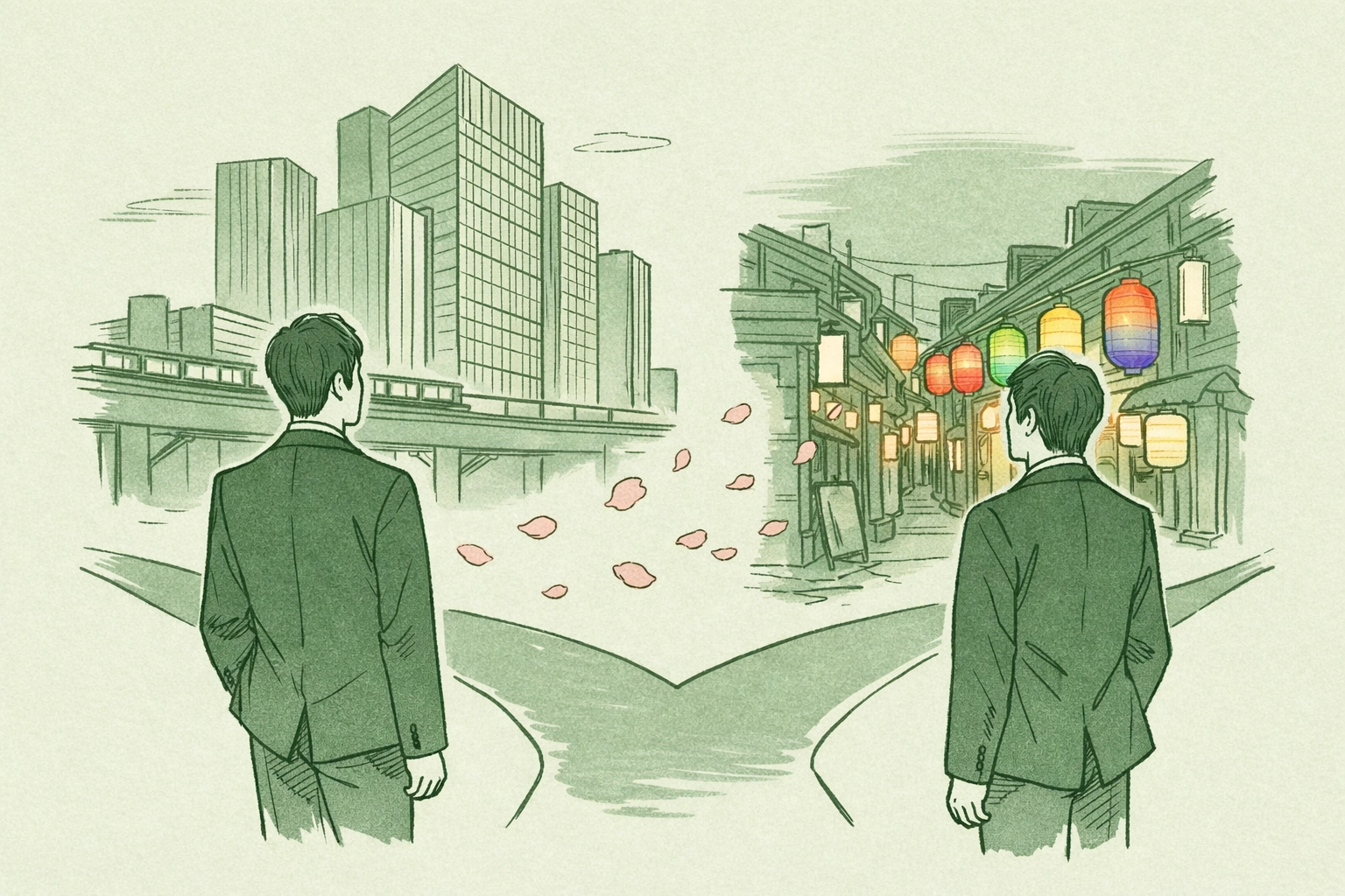 Japanese salaryman choosing between corporate conformity and authentic gay life in Tokyo