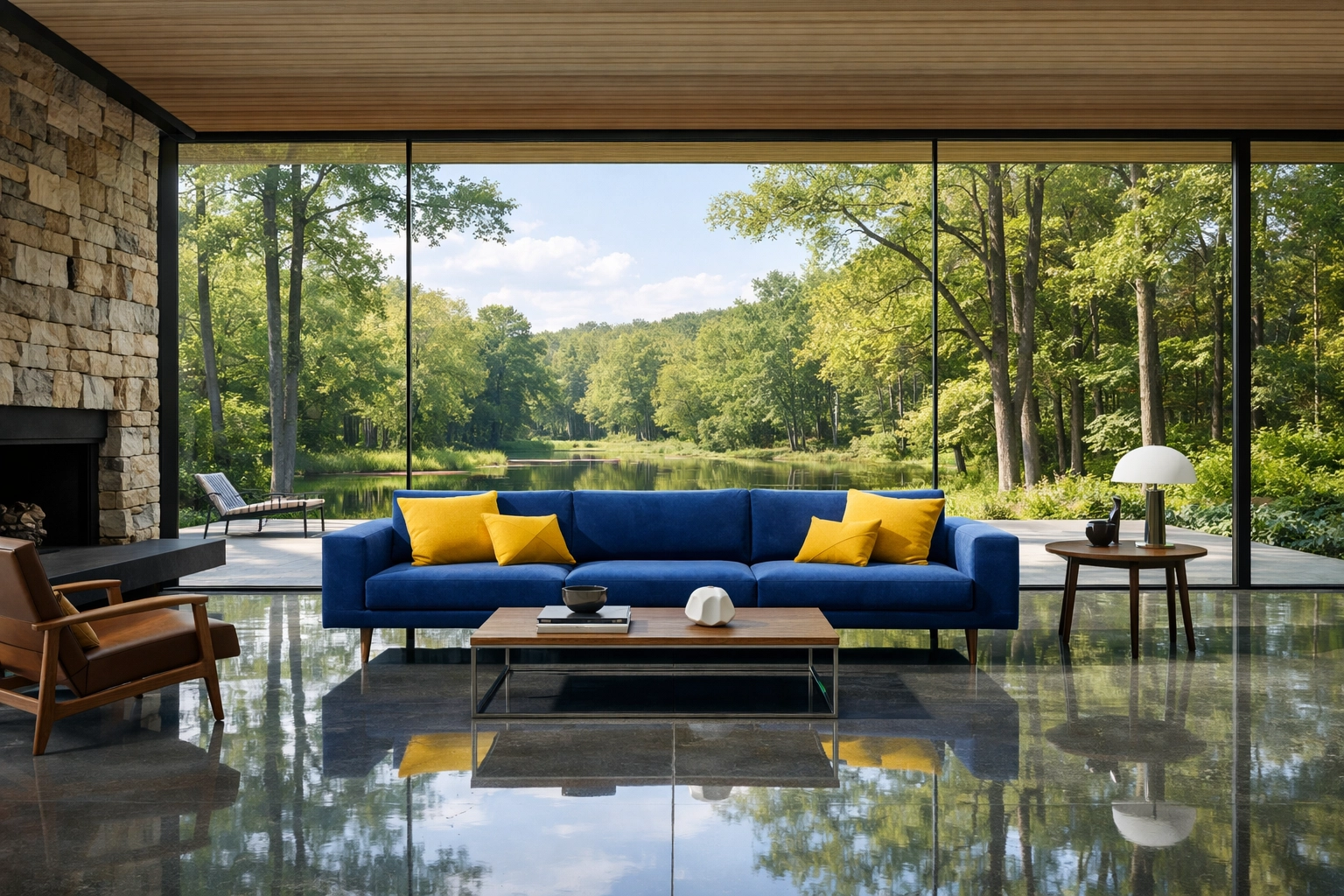 Immaculate glass walls and floors in a Weston estate from residential cleaning in Massachusetts.