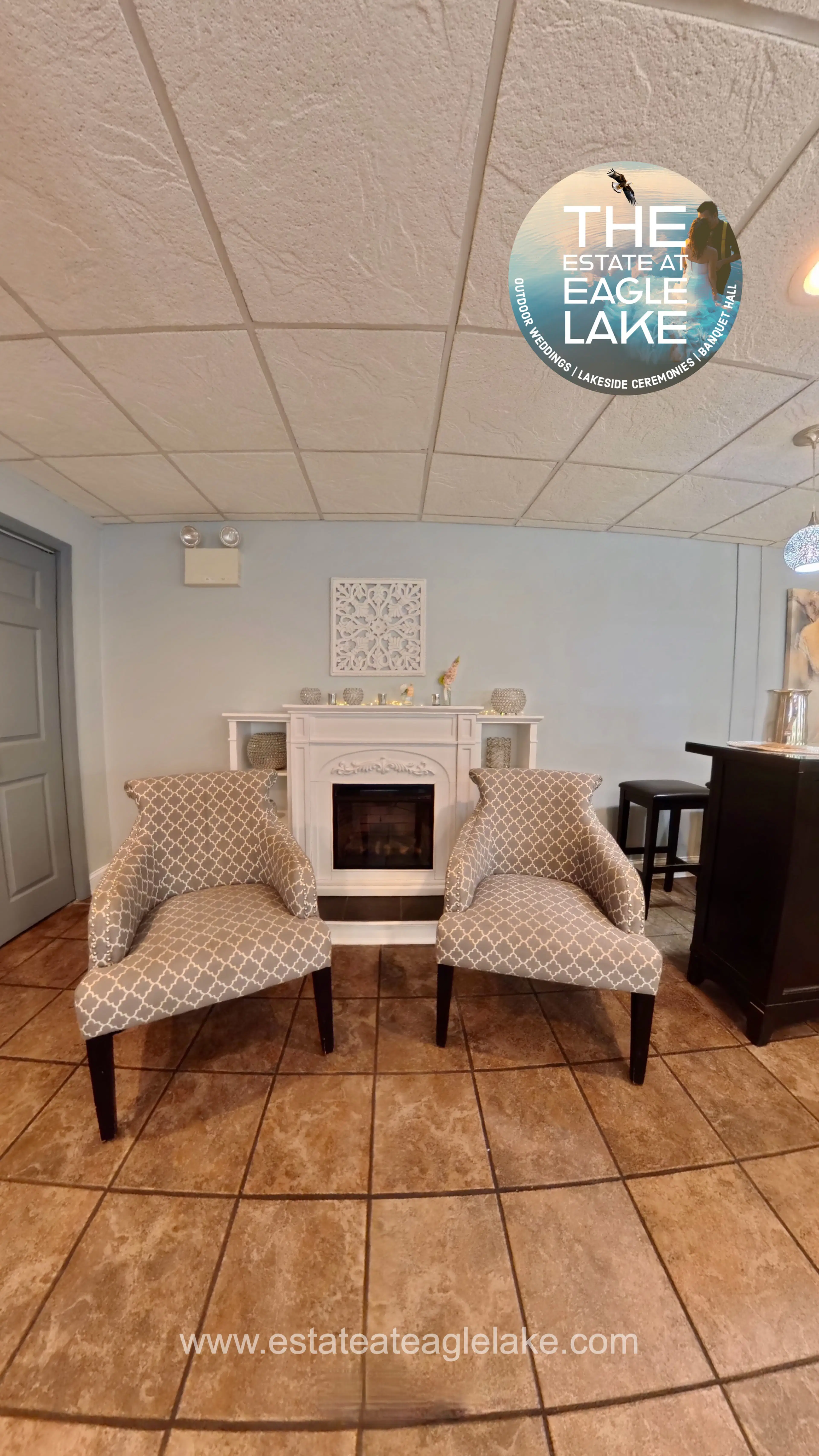 Cozy fireside seating in our lounge area