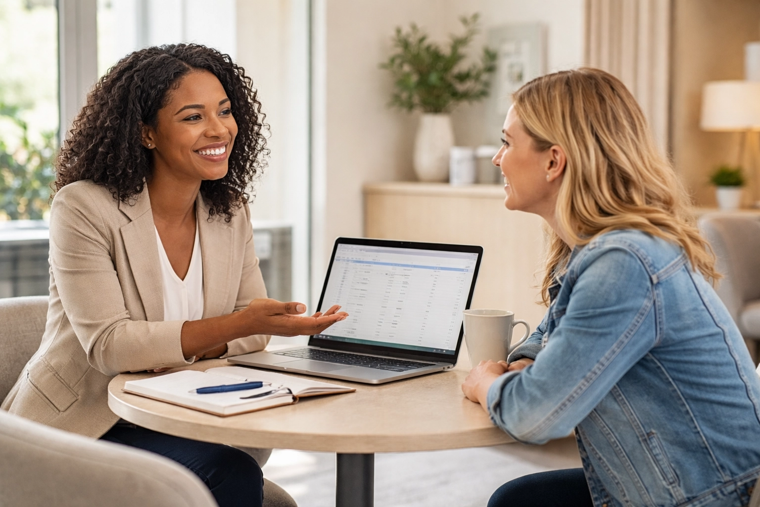 Bookkeeper and client meeting discussing stress-free 1099 filing and year-round bookkeeping support