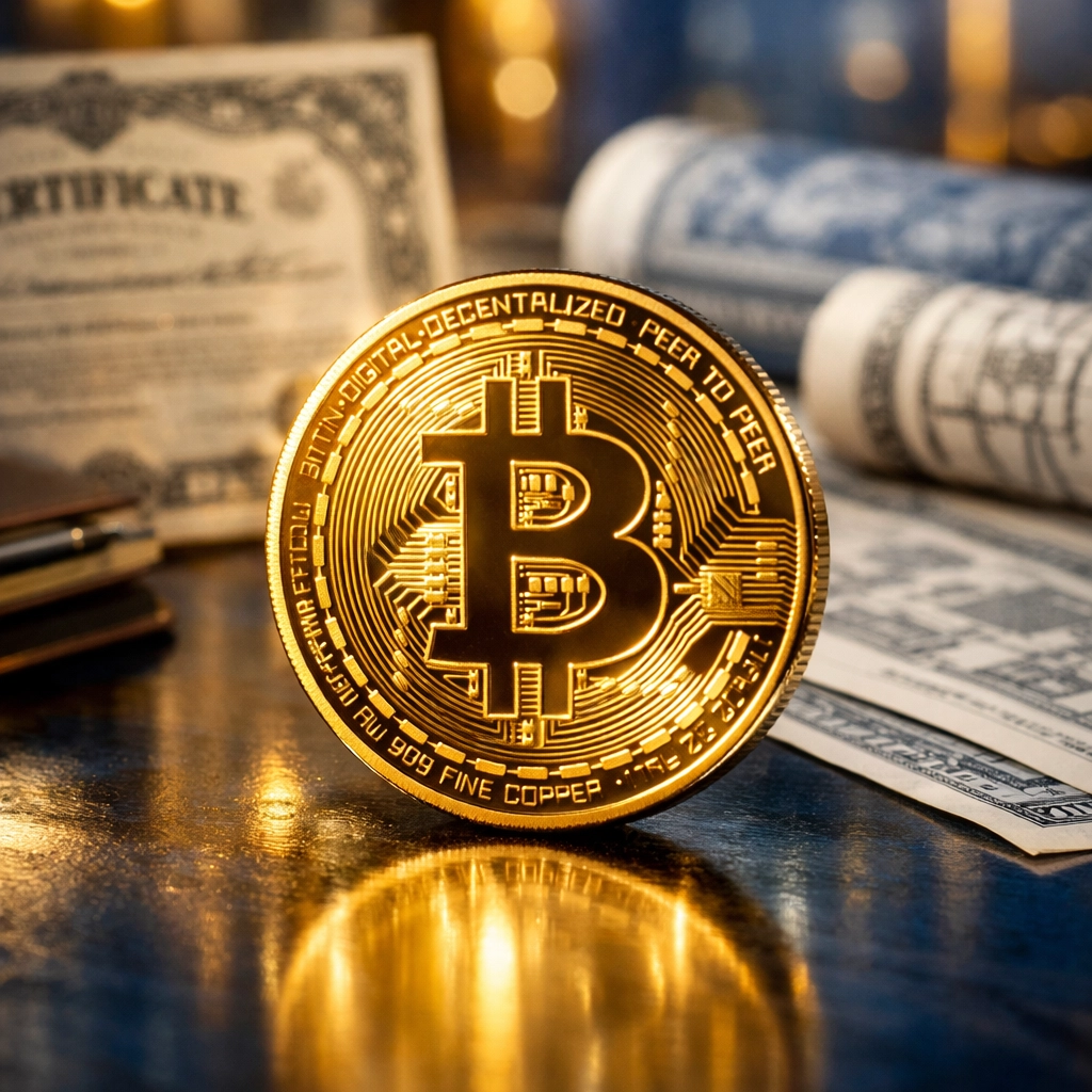 Bitcoin integrated with traditional investment assets for modern wealth management portfolio