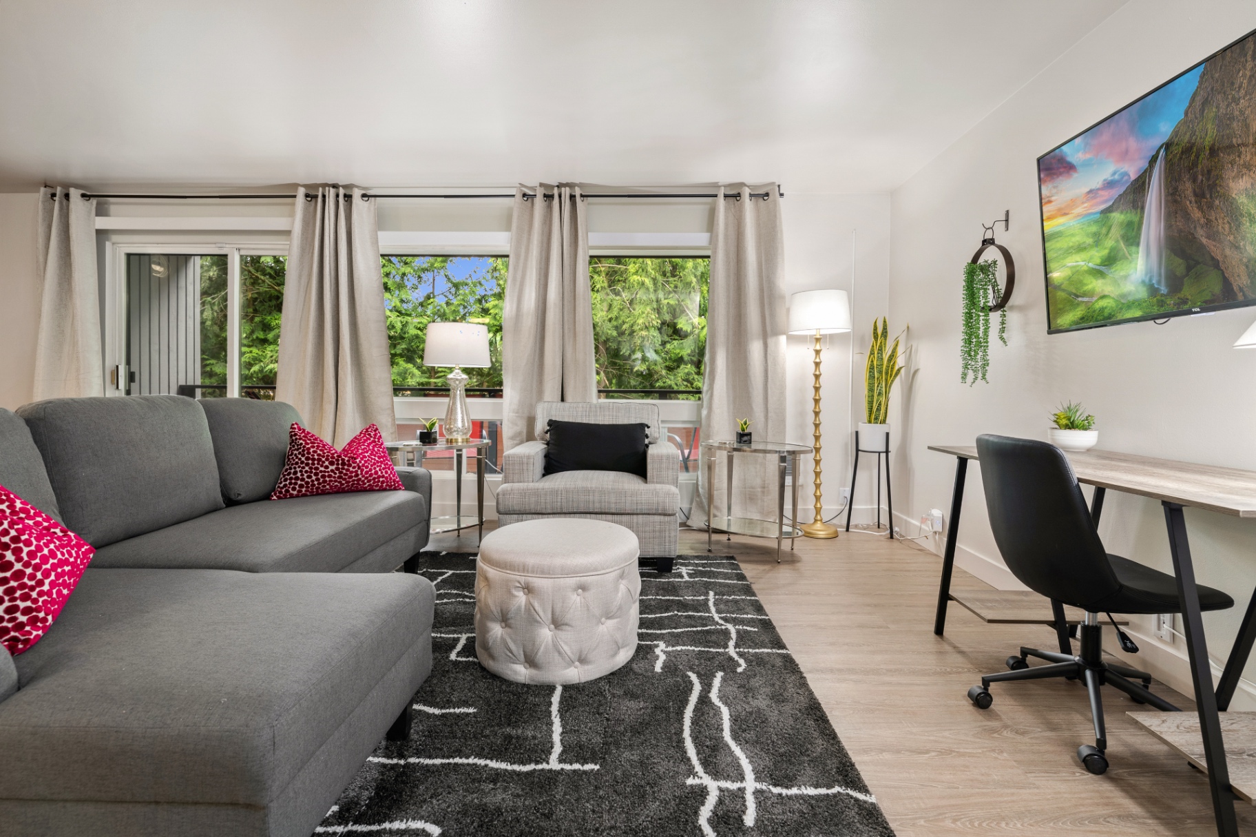 Modern Ruby (1-bedroom): Contemporary Living Room in Premium Seattle Rental
