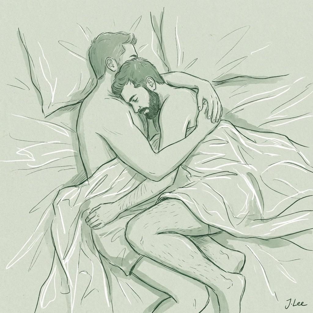 MM couple embracing in afterglow showing deep connection and trust