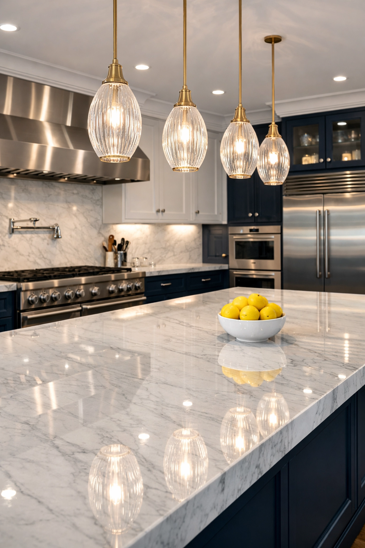 Pristine luxury kitchen surfaces after expert residential cleaning Massachusetts in a Dover home.