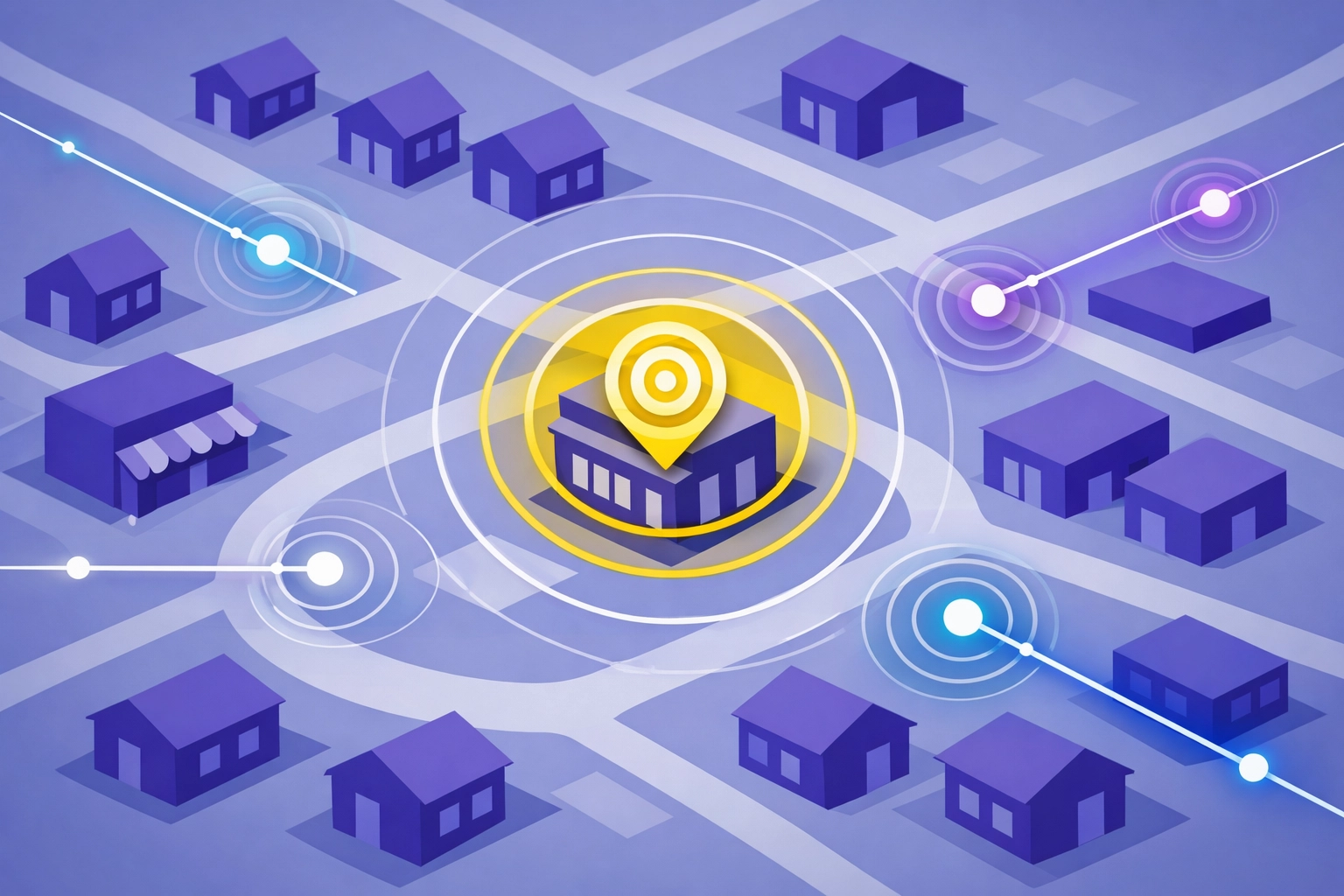 Map illustration showing precision targeting for local retailers using programmatic advertising data.