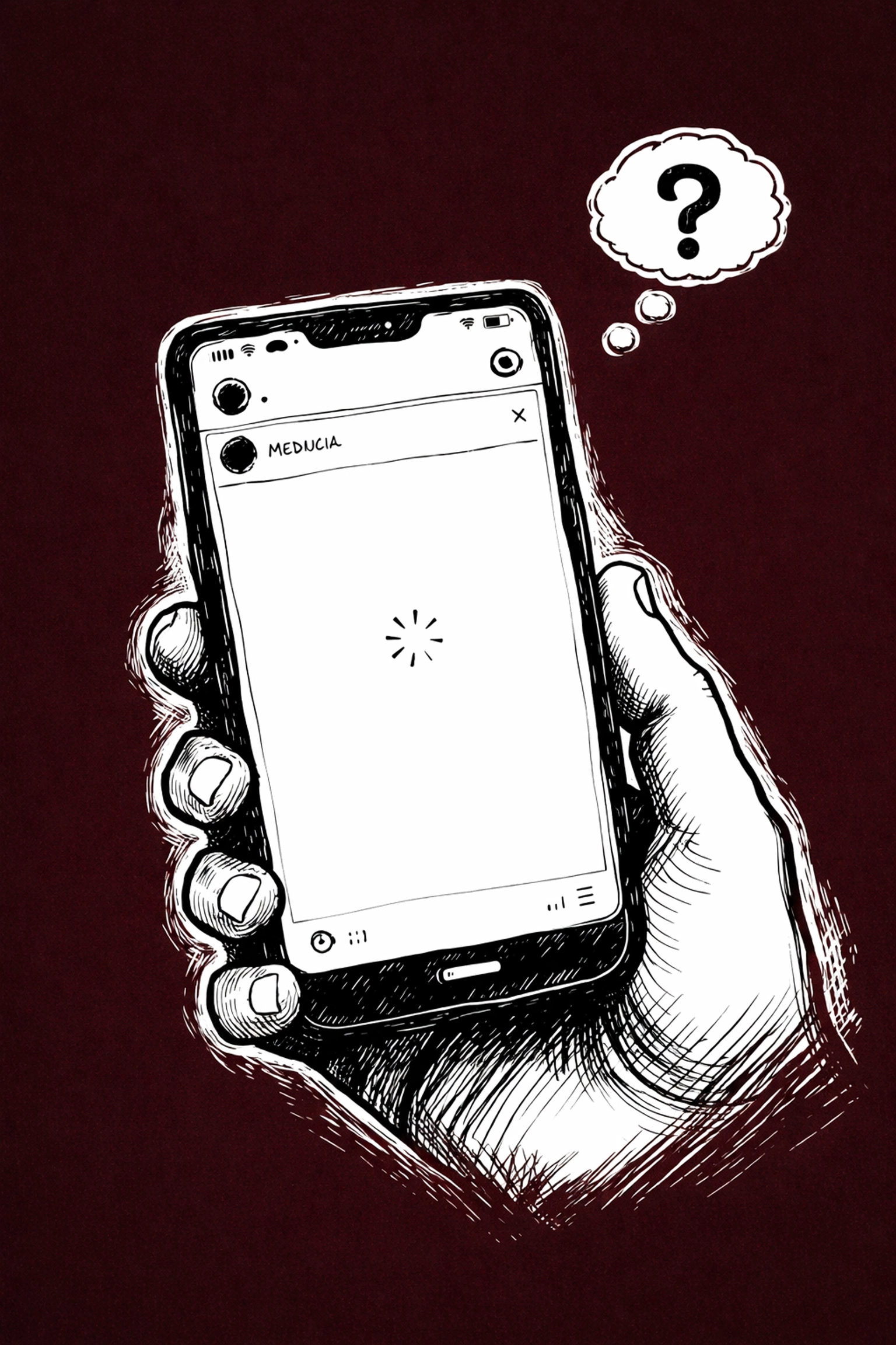 A hand-drawn sketch of a smartphone with a blank social media feed, representing digital silence for brands online.