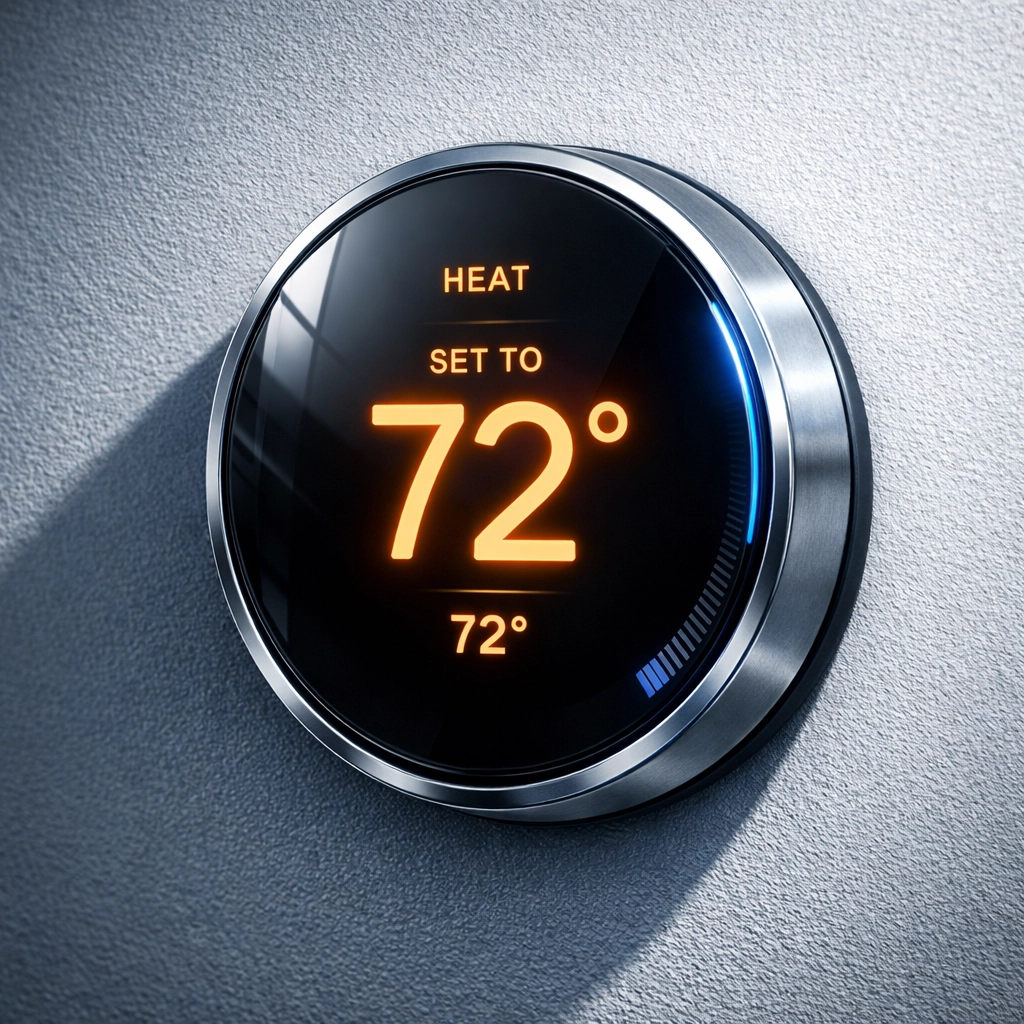 Modern smart thermostat managing home comfort as part of seasonal HVAC maintenance.