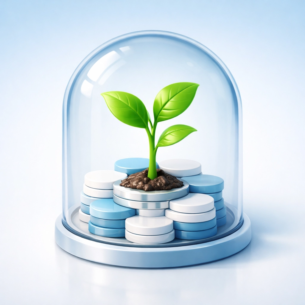 Protected growth illustration showing tax-deferred retirement savings and security against volatility.