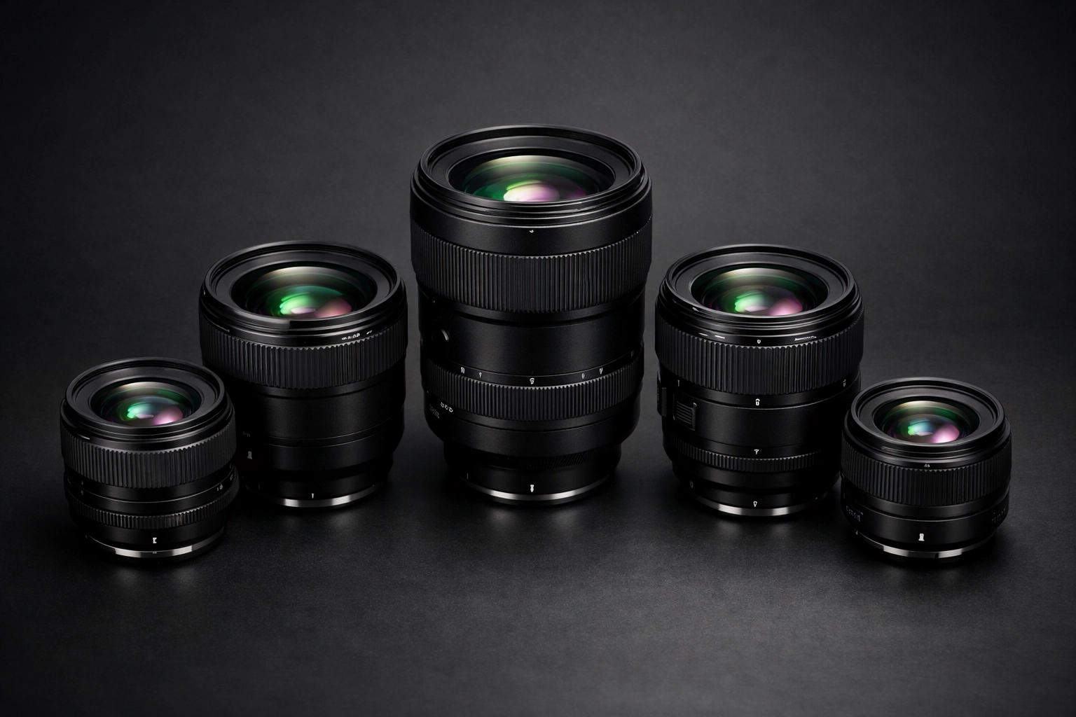 Selection of high-end camera lenses for mirrorless systems, ideal for expert camera gear reviews.