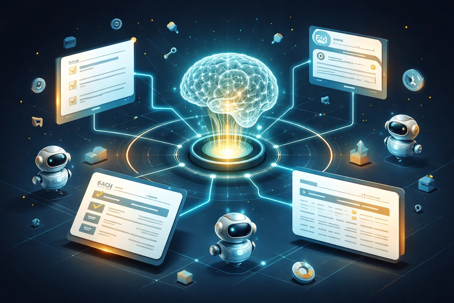 Schéma illustrant l'analyse de contenus web par l'intelligence artificielle pour optimiser l'AEO et le SEO.