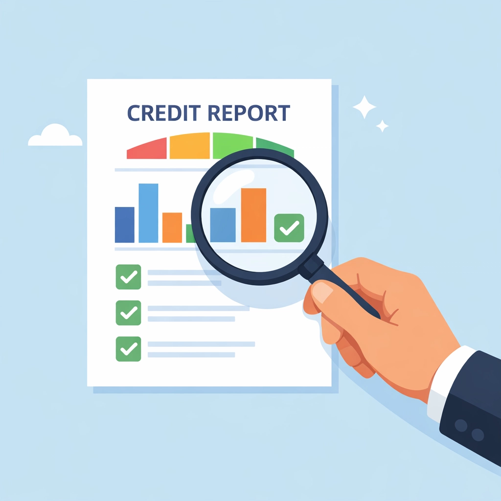 Revisión de reporte de crédito con lupa para detectar errores y mejorar el score rápido.