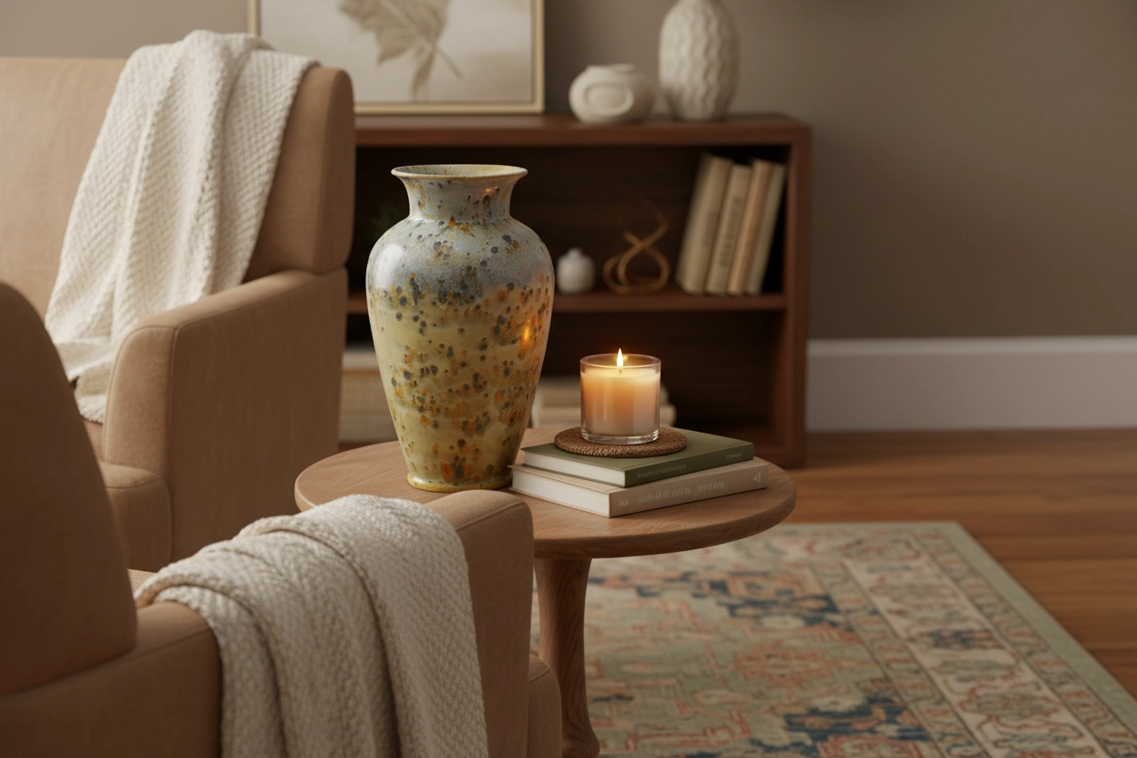 Ceramic Memorial Vessel with Cremated Remains